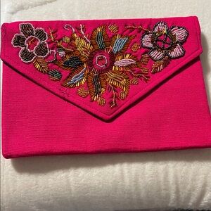 Embroidered Pink Clutch